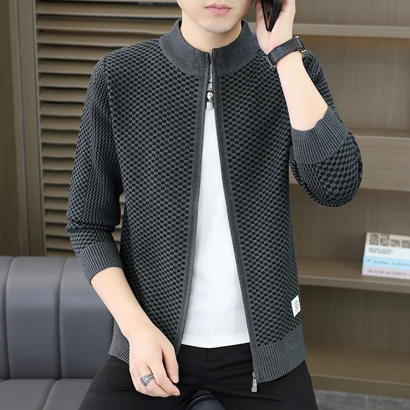 高档针织开衫男士外套秋季新款时尚拉链针织衫百搭潮流男休闲上衣