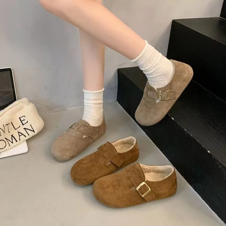 超软~内增高勃肯鞋女厚底加绒保暖冬季棉鞋一脚蹬雪地乐福鞋