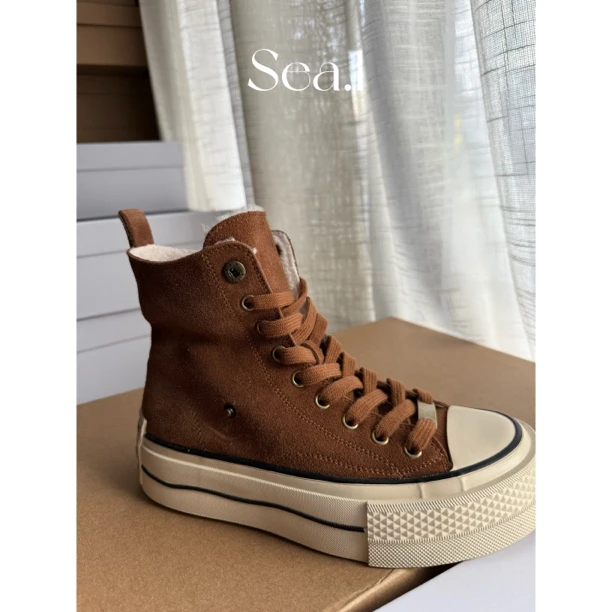 【Sea.1 AAn x 系带胶粘常规高帮鞋】中帮百搭厚底情侣秋季拼接复古