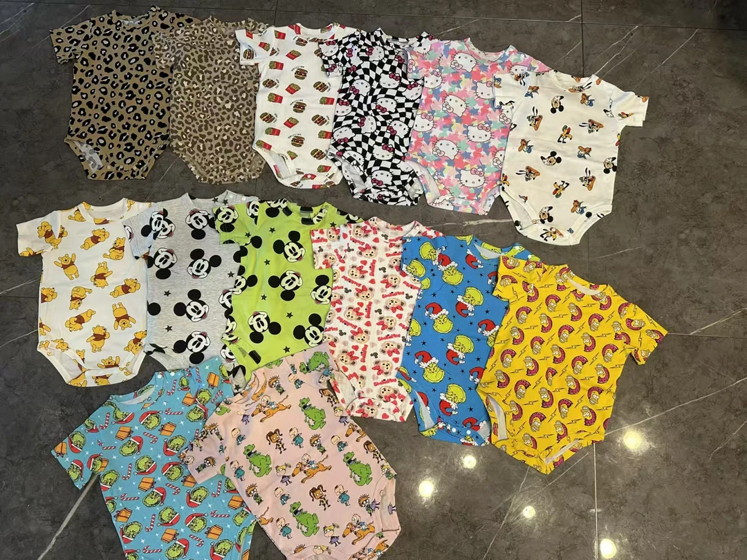 【短袖包屁】短袖三角爬套头哈衣爬服韩版卡通印花碎花花色满印女宝
