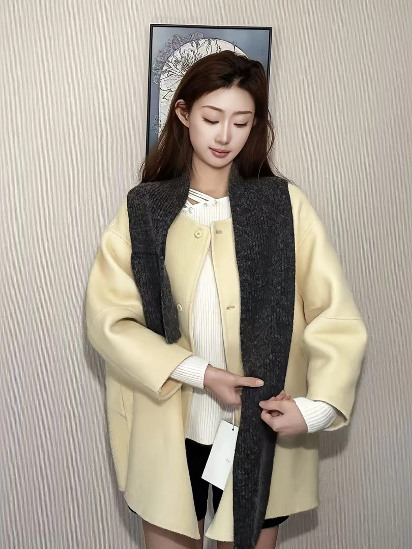 2025秋冬新款双面呢羊毛绒大衣女时尚气质毛呢外套女韩