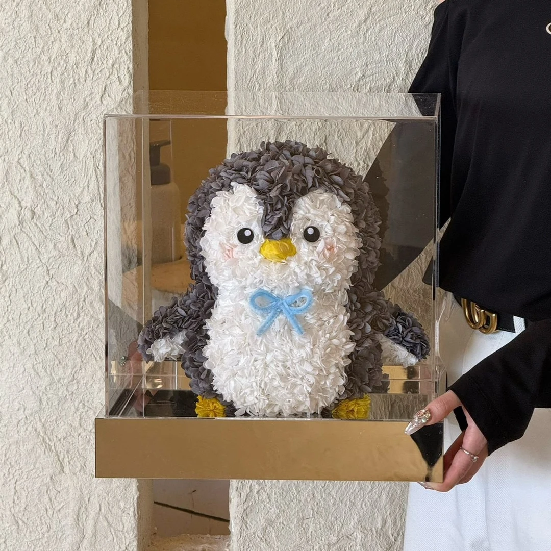 圣诞节平安夜跨年礼物可爱奶萌小企鹅公仔永生花礼盒儿童节送朋友