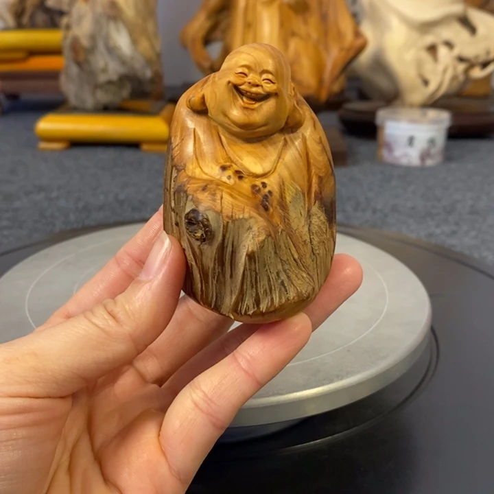 柏木（崖柏）崖柏弥勒佛手把件小摆件