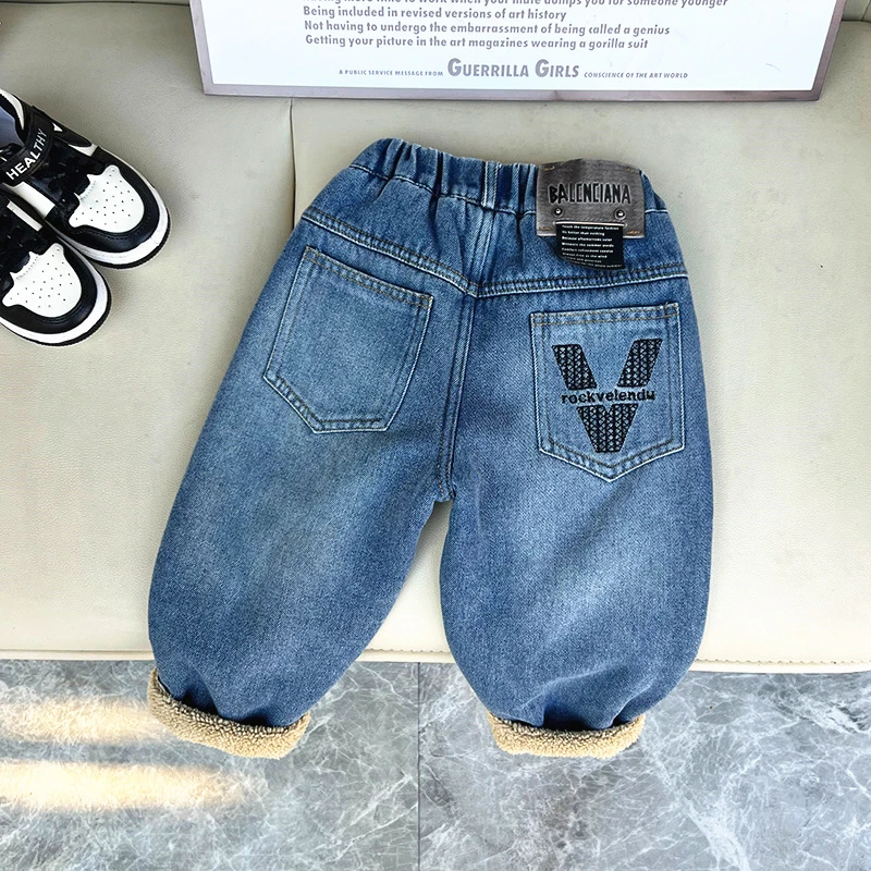 儿童加绒牛仔裤男童新款韩版冬装中小童炸街宝宝秋冬季加厚休闲裤