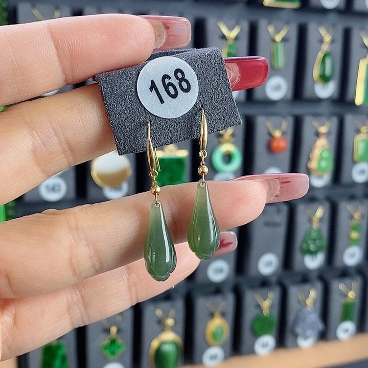 和田玉耳饰18K金镶嵌