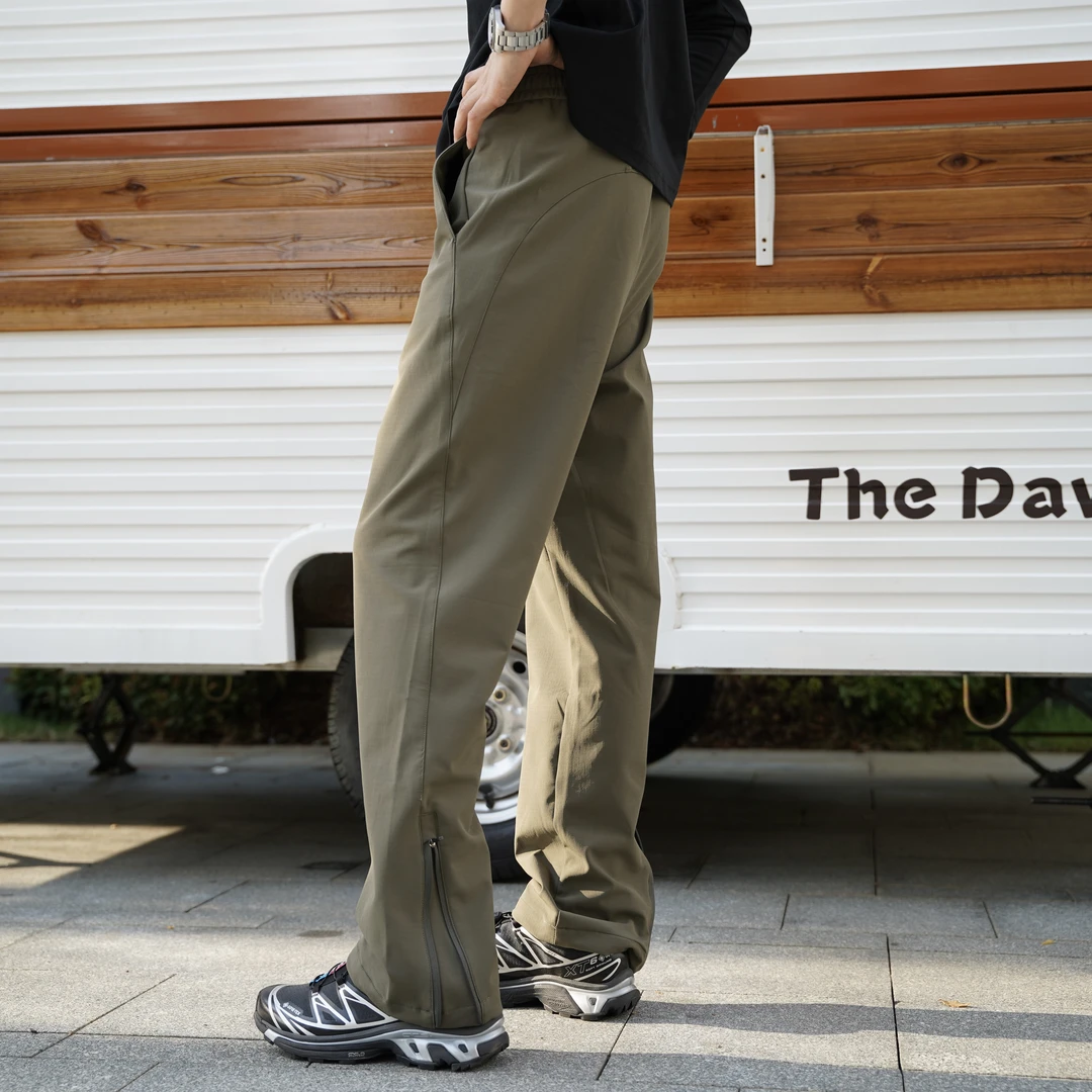 秋季Lu版裤脚拉链男士直筒休闲裤户外软壳防水机能百搭宽松长裤