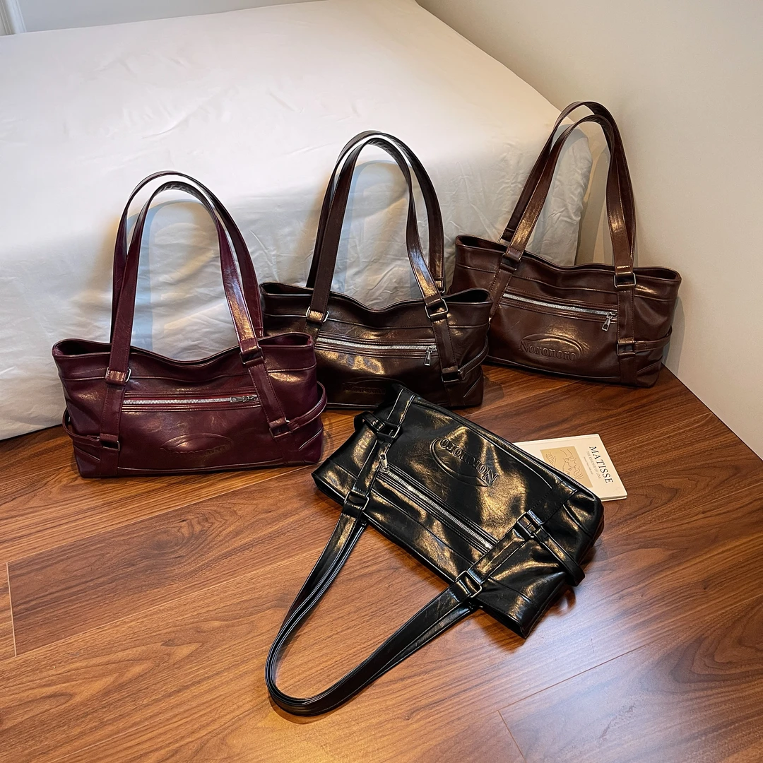 【多色可选】复古机车风大容量托特包 小众韩系设计质感单肩通勤包