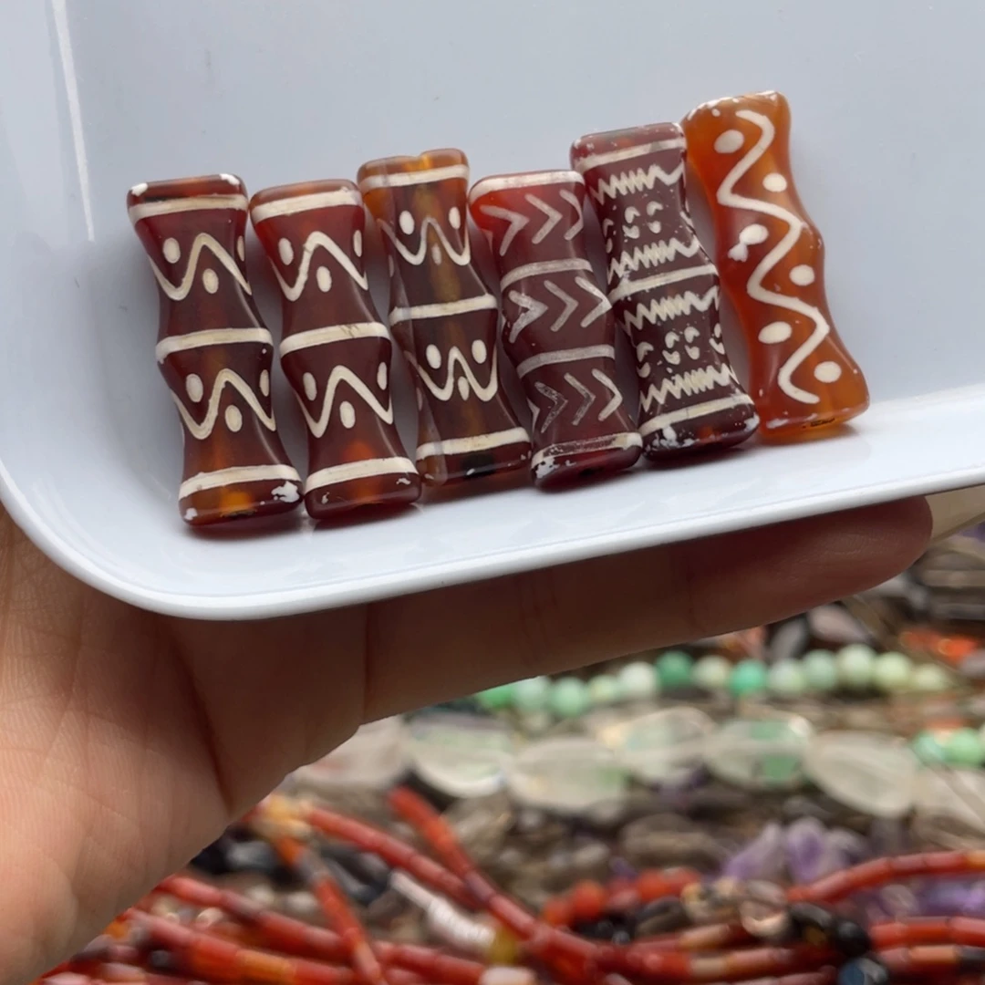 玛瑙/玉髓合金珠宝半成品一个装10*31左右磨砂玛瑙竹节