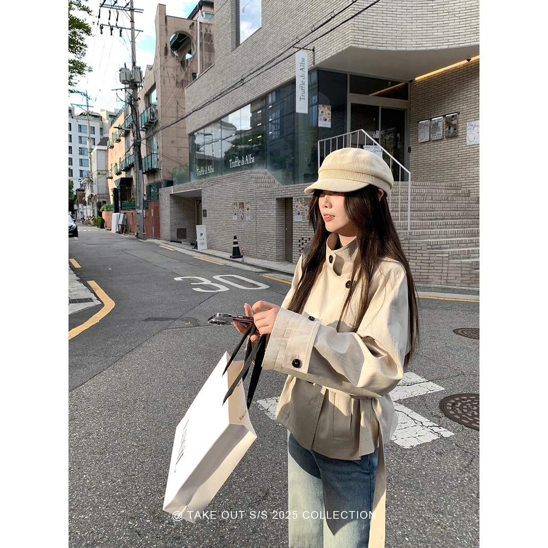 外卖到了【首尔假日】百搭风衣外套短款英伦风早秋穿搭WM5GSW11