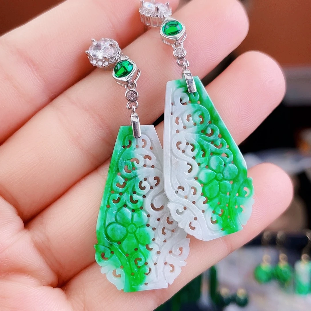 翡翠银S925镶嵌耳饰