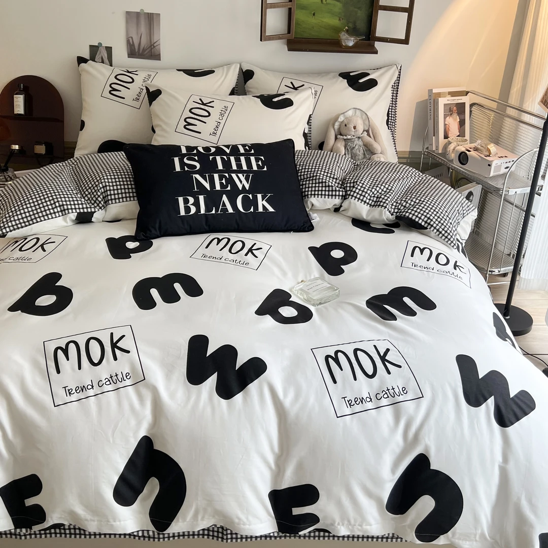 全棉纯棉印花四件套现代简约轻奢床上用品床单被套