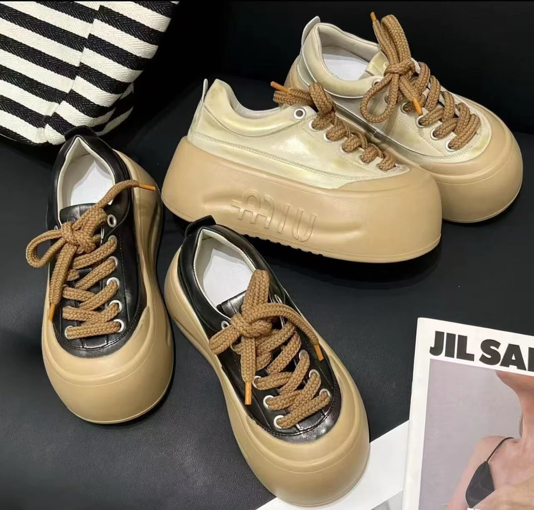 广州欧货【脏脏辫】秋抹金真皮7cm擦色系带呆萌学院气质厚底松糕鞋