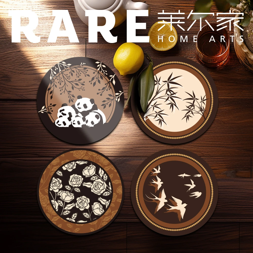 复古焦糖中国风杯垫四只装直径20cm杯垫硅藻泥吸水杯垫