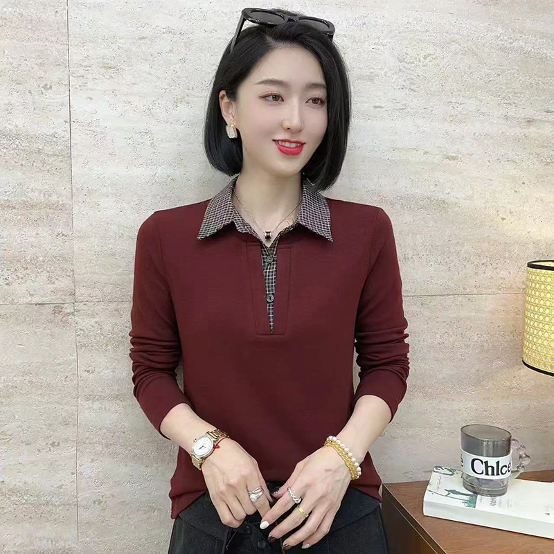 2025年秋冬欧货气质文艺上衣双面绒新品长袖保暖打底衫翻领T恤女