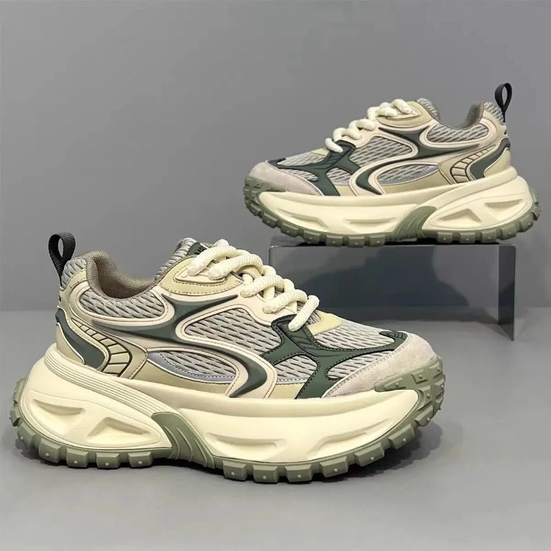 欧洲站时尚高级感增高厚底老爹鞋秋季新款透气网布运动休闲鞋男鞋