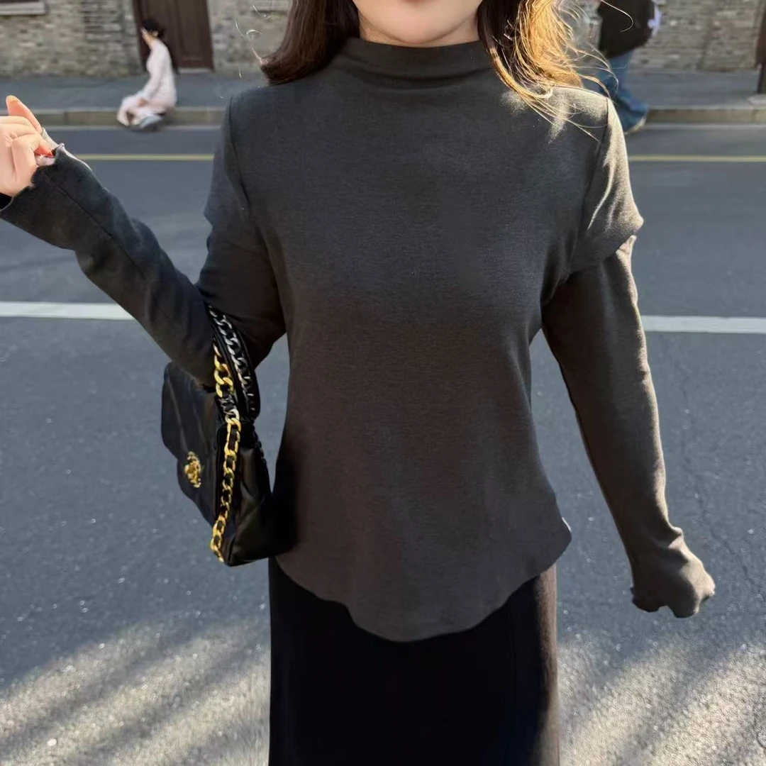 南岛风大码女装半高领磨毛长袖镂空软糯舒适胖mm显瘦打底衫NDF85