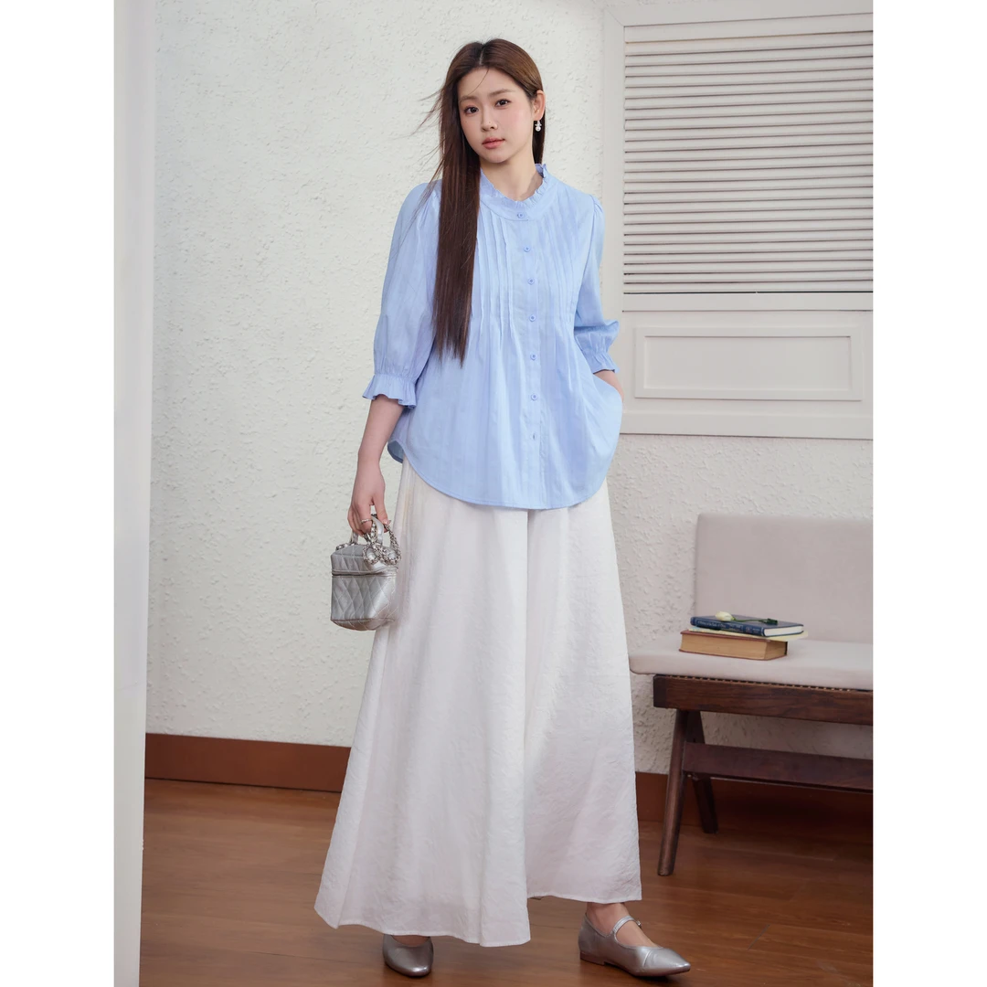 蓝语大码女装人棉混纺时尚衬衫上衣显瘦裤裙秋冬款减龄套装02200