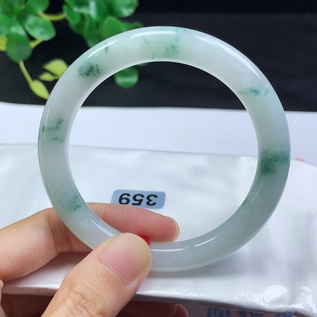 未镶嵌手镯翡翠多**尔55圈口飘绿花圆条编号359