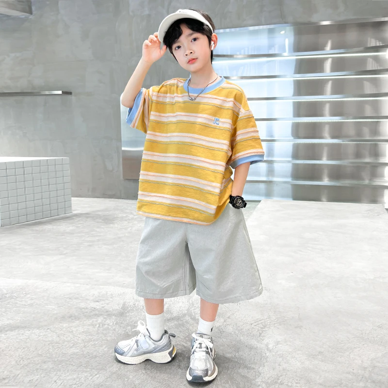 男童夏款套装2025新款夏季条纹短袖儿童休闲两件套B5191