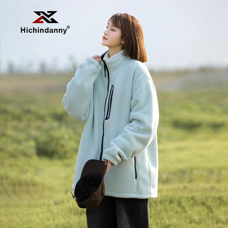 HICHIN加厚抓绒衣女冬季新款宽松运动百搭冲锋衣内胆摇粒绒外套