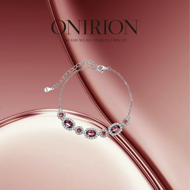 ONIRION欧尼瑞｜七小福天然石榴石手链手串S925银镶嵌珠宝首饰饰品