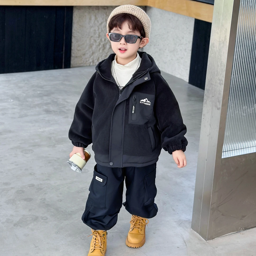 男童外套秋冬款2025儿童装摇粒绒冲锋衣宝宝加绒加厚夹棉派克棉服
