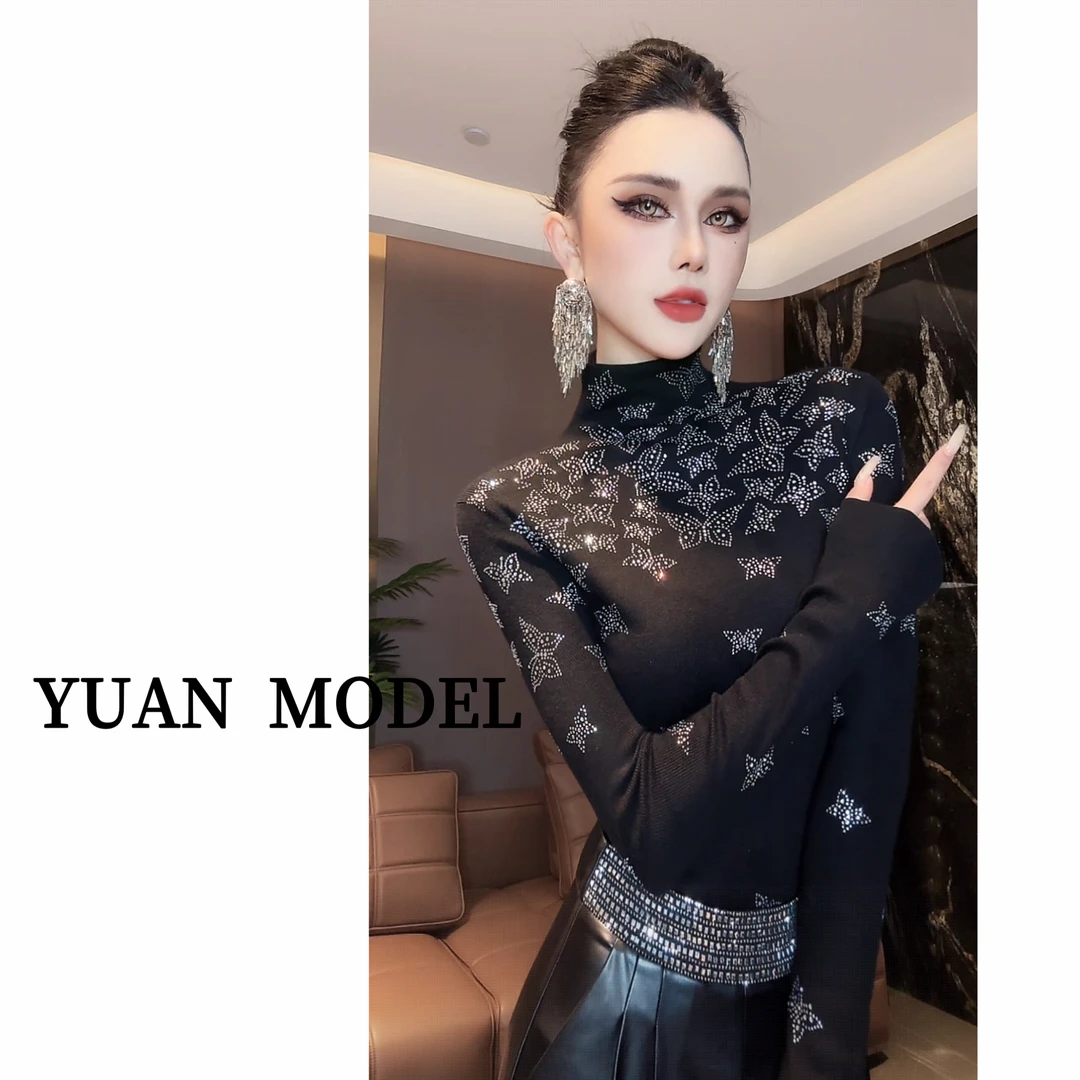 YUAN MODEL/媛老板-时装蝴蝶烫钻气质套头针织衫毛衣秋款 092161