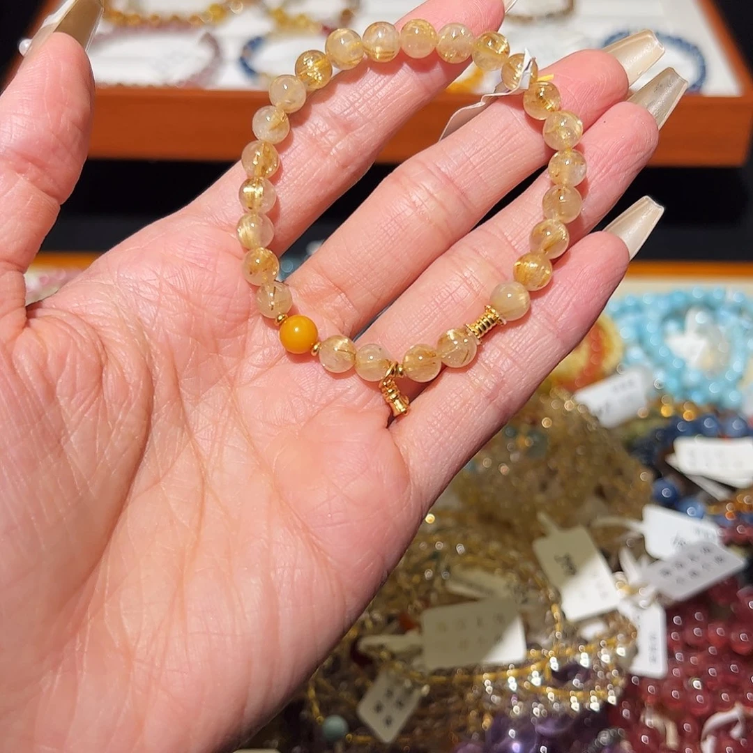 烟晶手链银S925镶嵌金发065