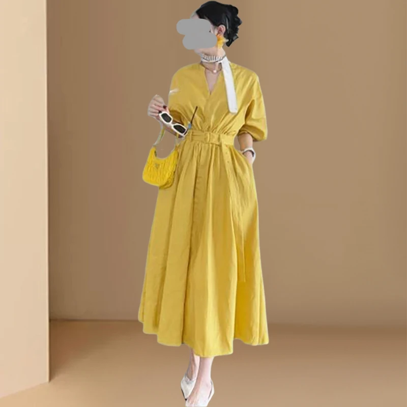 法式轻熟风连衣裙2026新款夏季设计感裙子中长款收腰显瘦过膝长裙