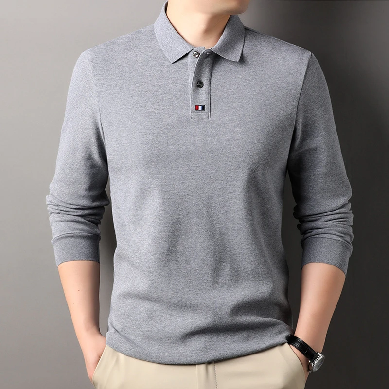 Louis Fordea路易弗狄/纯棉男士商务长袖t恤高商务宽松翻领polo衫