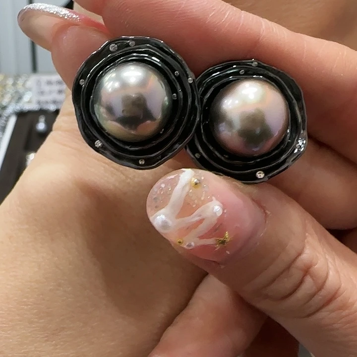 海水珍珠耳饰银S925镶嵌