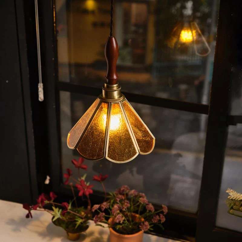 复古法式黄铜纯手工焊锡灯美式风格床头餐厅过道彩色玻璃小吊灯