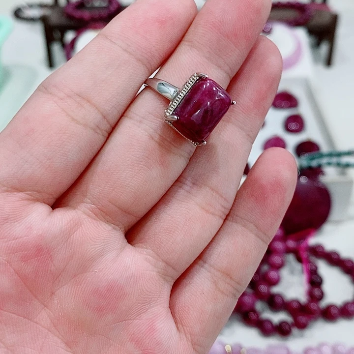 戒指银S925镶嵌红宝石