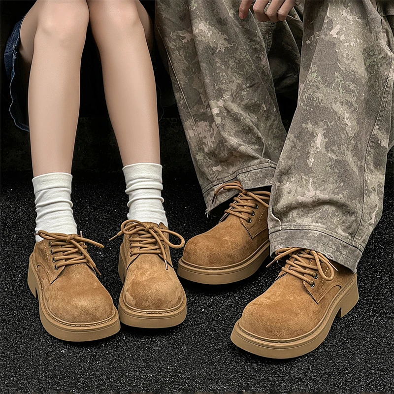 cleanfit大头翻毛皮德比鞋男女厚底增高英伦风工装低帮大黄靴皮鞋