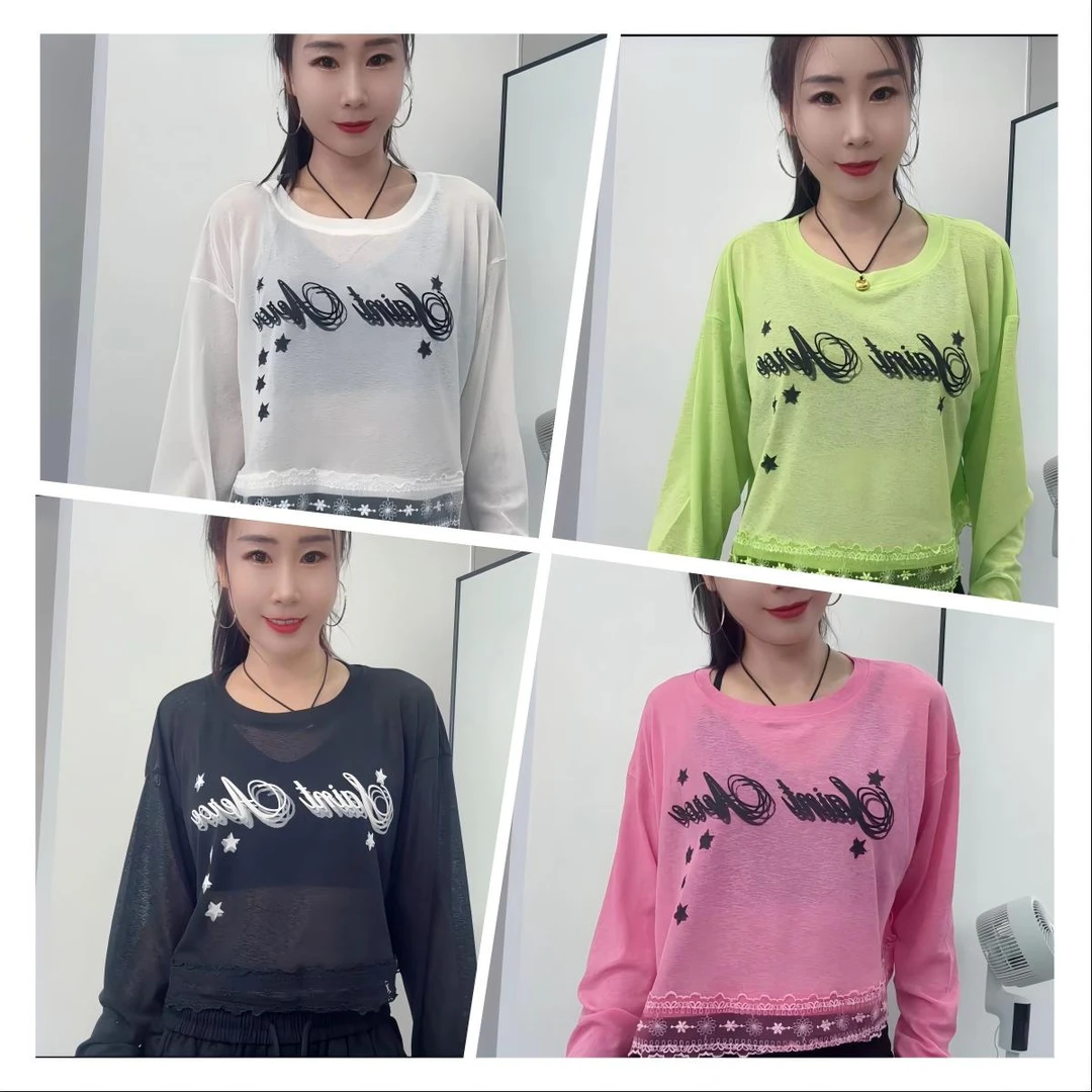 夏日新款竹节冰丝拼蕾丝防晒长袖CX599#