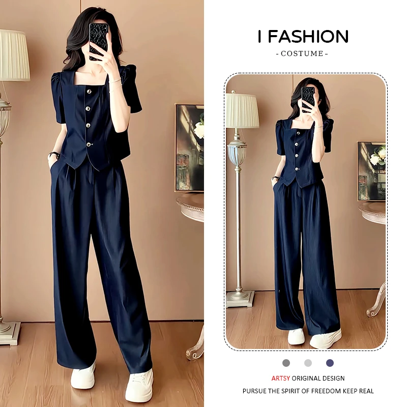 小香风时尚套装女2025年夏季新款时尚气质短袖上衣阔腿裤两件套潮