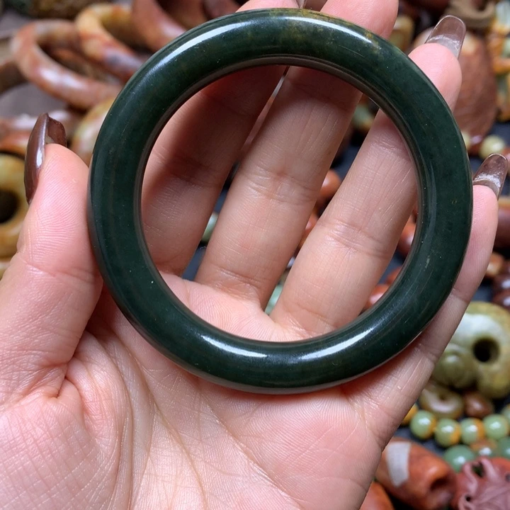 岫岩河磨玉（透闪石质玉）未镶嵌手镯河磨玉56口径双12福利