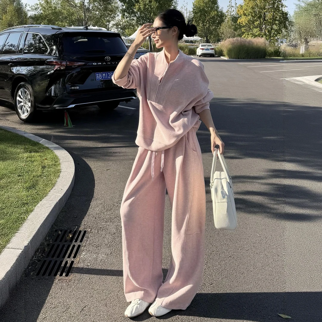 170高个子微胖女生套装慵懒风气质洋气卫衣阔腿裤一整套宽松显瘦