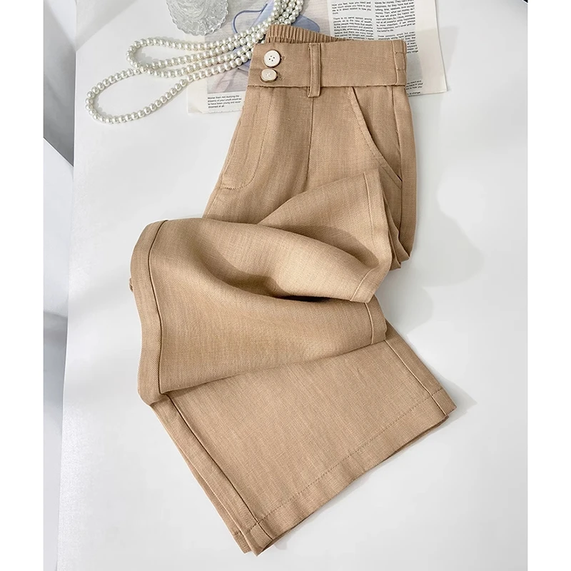 拉夏贝尔高腰直筒裤女春季2025年新款小个子宽松后松紧窄版阔腿裤