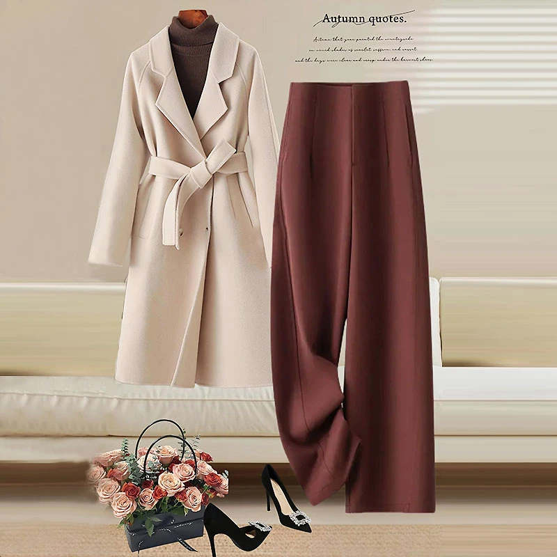 醋酸羊毛香蕉阔腿裤女2024秋冬新款高腰显瘦绵羊毛呢休闲长裤