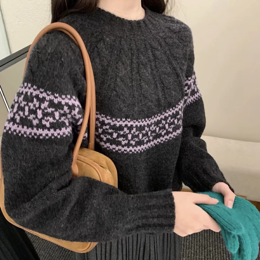 那简家「现货」复古慵懒风费尔岛麻花厚实毛衣