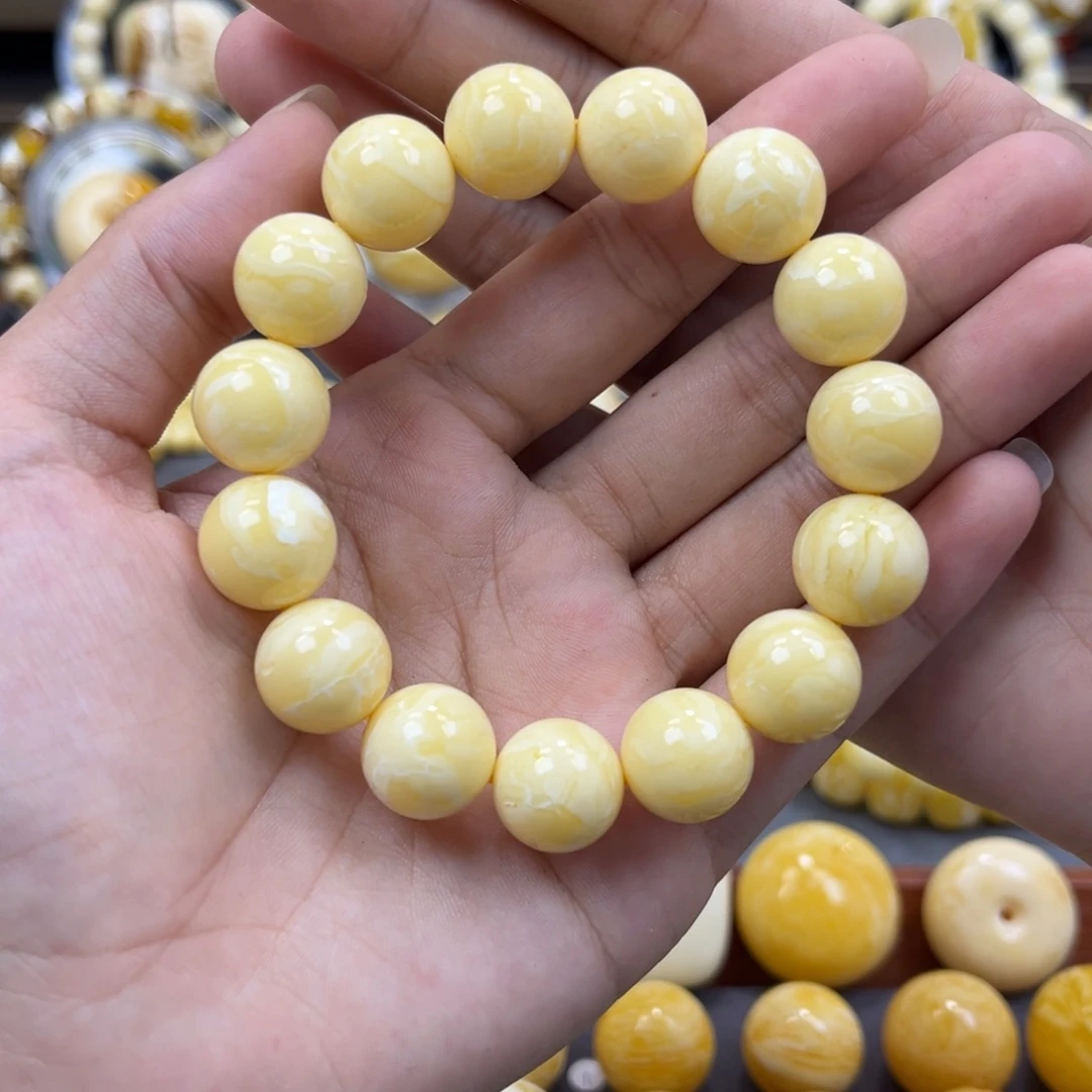 琥珀未镶嵌手串同料圆珠手串13.8mm