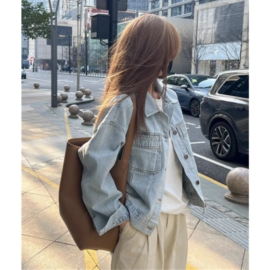 琪宝瑞春季新款韩系宽松百搭夹克长袖上衣高级感复古蓝牛仔外套女