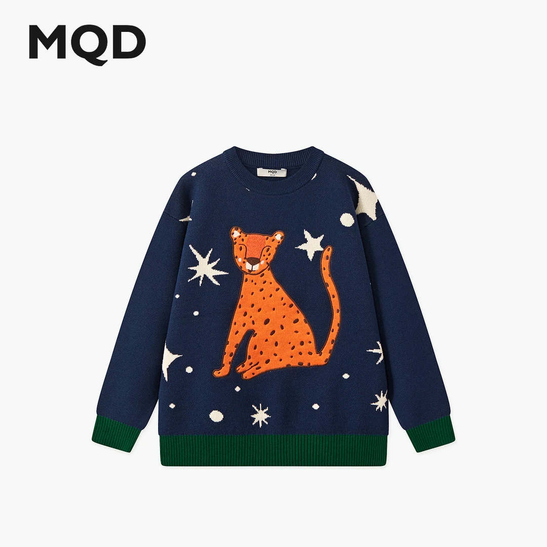 MQD男童25冬新款户外星空小豹子套头毛衣趣味针织衫9654W0749