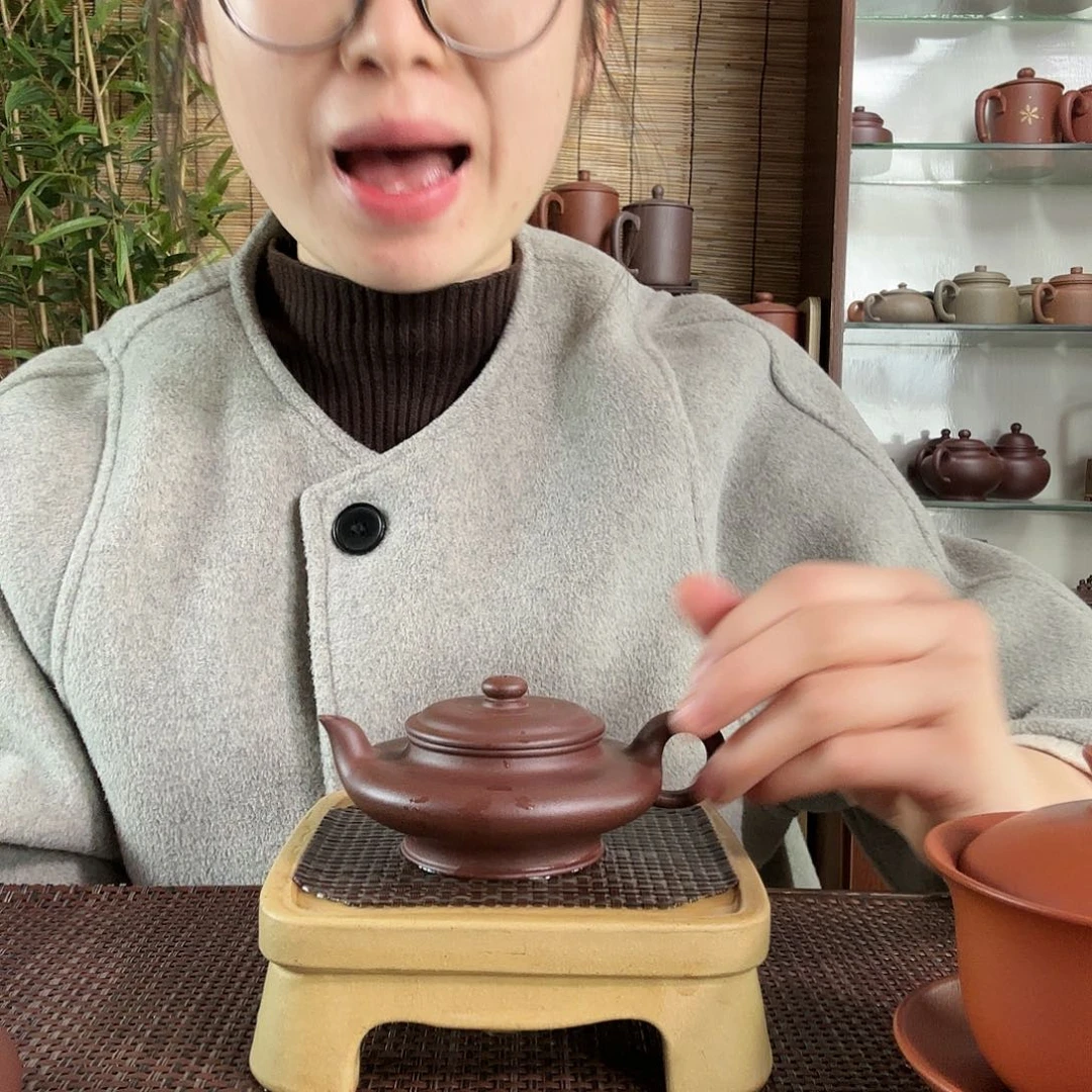 紫砂茶杯原矿中槽清虚扁紫砂壶100CC