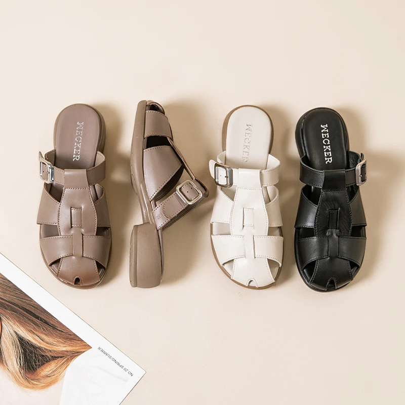 9799夏季半托粗跟穆勒鞋罗马鞋浅口舒适拖鞋凉鞋软底百搭妈妈鞋