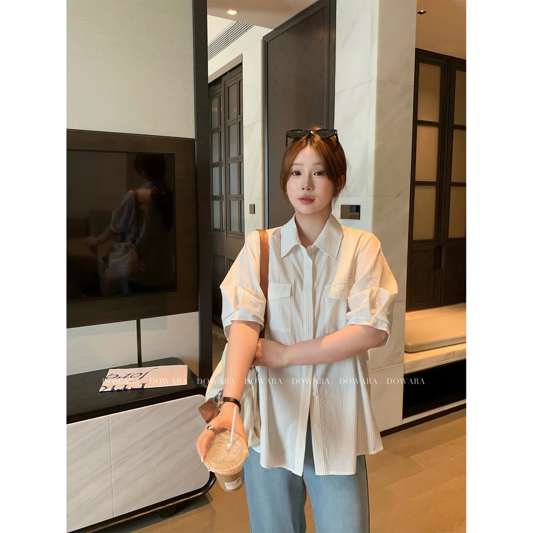 大婉酱微胖定制【包豪斯】独特高级设计感衬衫女时尚条纹上衣 8700D