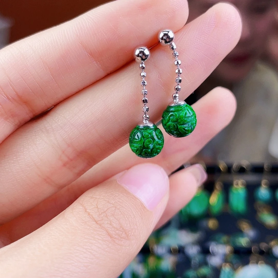 翡翠银S925镶嵌耳饰饰品