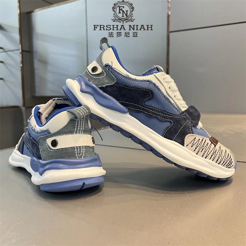 法莎尼亚男士轻奢潮流男鞋皮面老爹鞋厚底增高板鞋低帮休闲鞋男