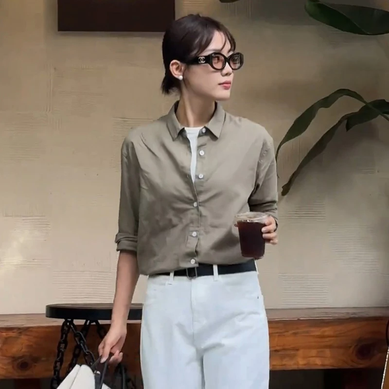 2025秋季新款休闲百搭长袖POLO领衬衫女设计感小众上衣通勤外套